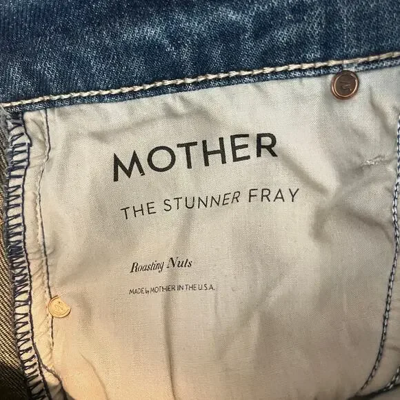 Mother The Stunner Fray Raw Hem Skinny Jeans Roasting Nuts Blue Size 28 - Picture 9 of 9